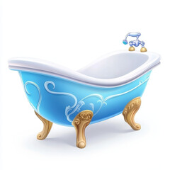 Elegant Blue Bathtub with Ornate Design and Gold Feet Accents