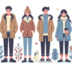 vector image of adult wearing jacket in winter