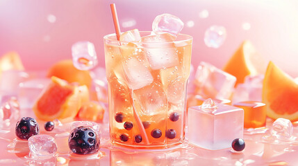 Icy bubble tea in clear cup with boba