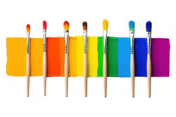 Celebrating Artistic Diversity with a Circle of Pride Six Colorful Paintbrushes for LGBTQ Month, Isolated on Transparent Background