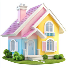 Colorful Modern Home with Pink and Yellow Facade and Green Garden