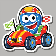 Cartoon Character in a Racing Car