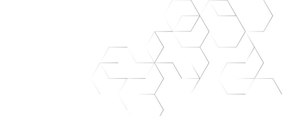 Abstract white and gray color geometric hexagon shape and lines seamless pattern transparent background design.