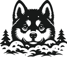 Vector dog face peeking animal silhouette