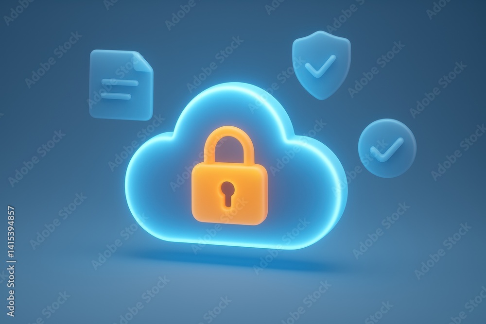 Poster secure cloud data: a visually captivating, photorealistic representation of cloud computing, emphasi