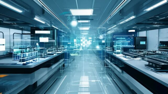 Futuristic laboratory journey: advanced technological innovation and scientific research