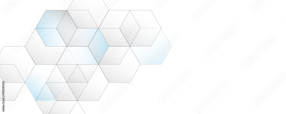 Poster abstract white gray and light blue color geometric hexagon shape and lines seamless pattern transpar