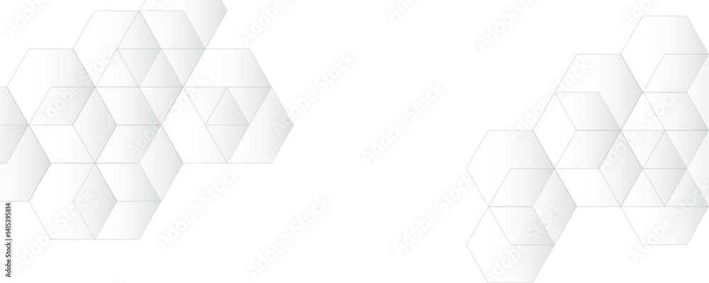 Poster abstract white and gray color geometric hexagon shape and lines seamless pattern transparent backgro