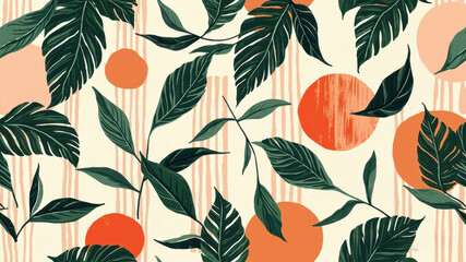 Colorful leaf and circle pattern creating a vibrant design for modern decor or textiles