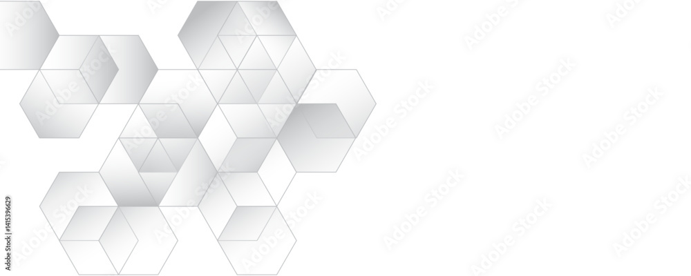 Poster abstract white and gray color geometric hexagon shape and lines seamless pattern transparent backgro