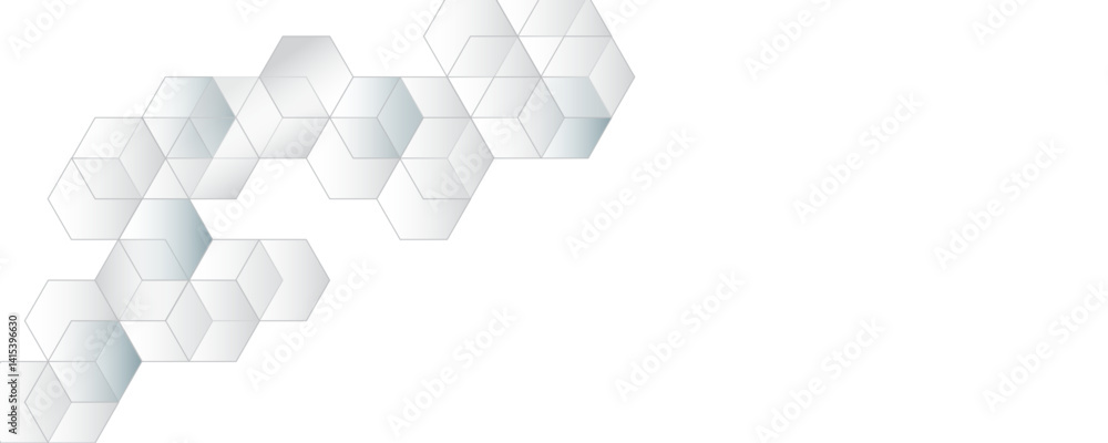 Poster abstract white gray and light blue color geometric hexagon shape and lines seamless pattern transpar