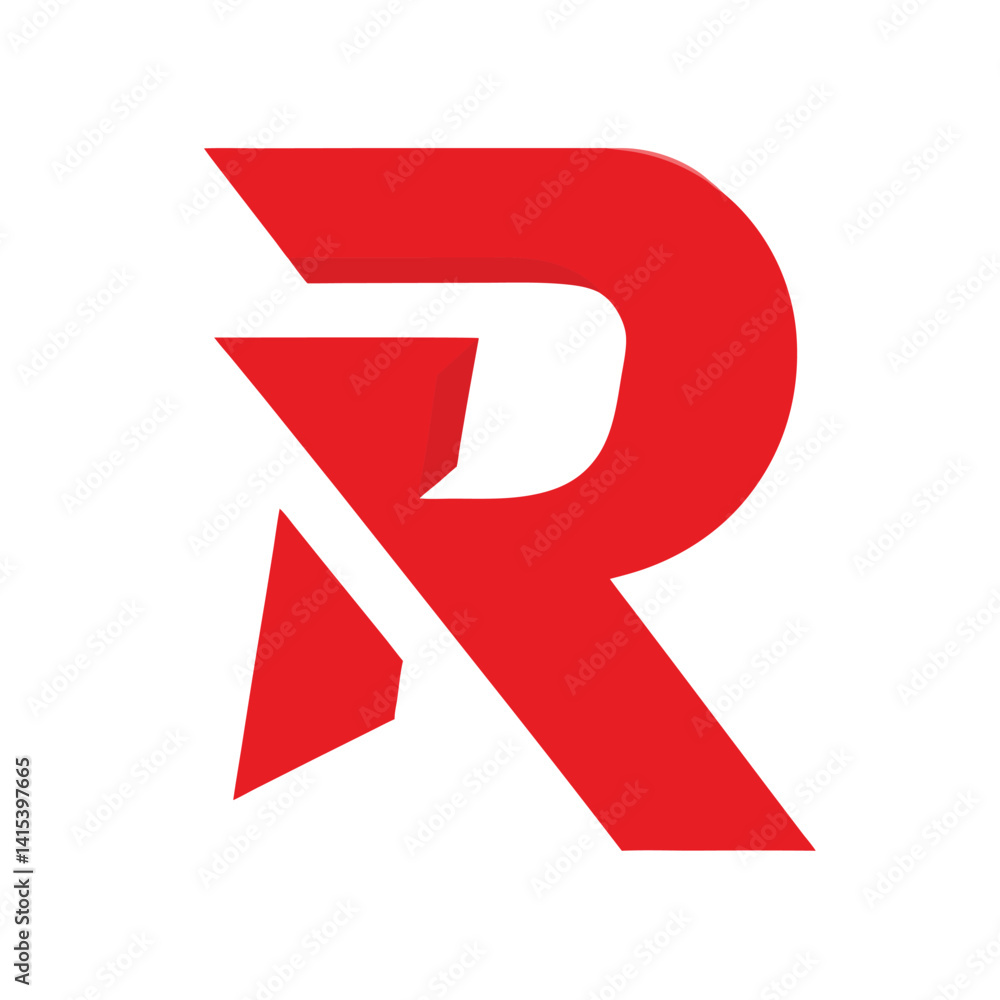 Poster clean letter r with sharp angles logo icon on whit