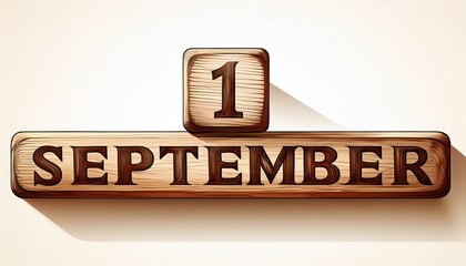Illustration of wooden blocks with date 1 September. Day and month, simple calendar