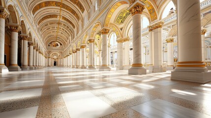 Fototapeta premium Grand Hall with Marble Columns and Golden Accents.
