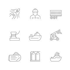 Set line icons of cargo port