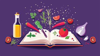Gourmet Cookbook Design with Vibrant Purple Background Vector Illustration