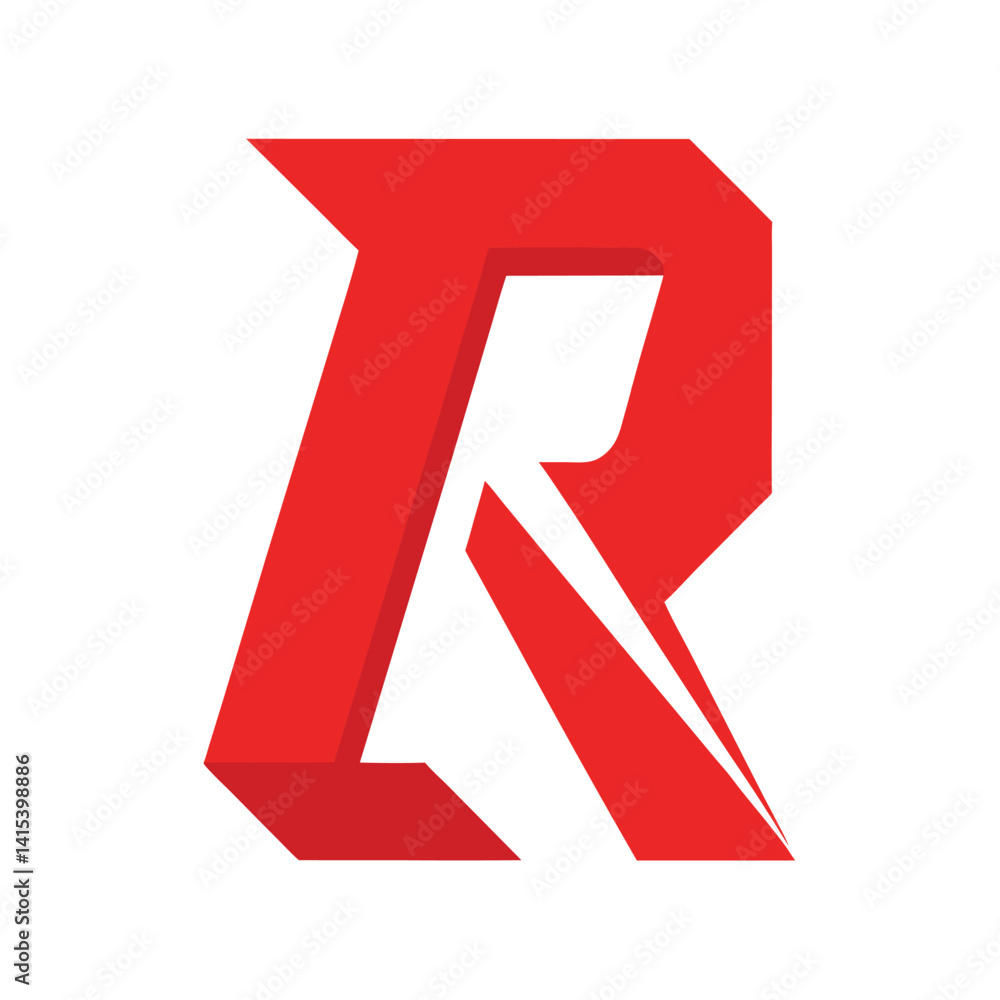 Poster clean letter r with sharp angles logo icon on whit