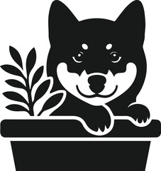 Vector dog face peeking animal silhouette