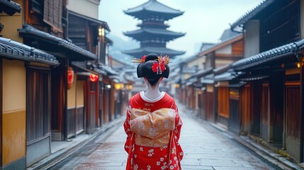 Geisha in Traditional Kyoto Street