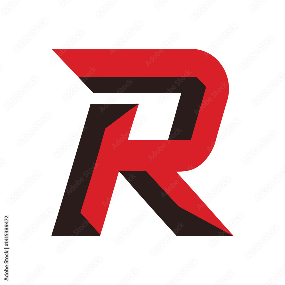 Poster clean letter r with sharp angles logo icon on whit