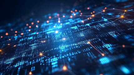 Obraz premium Abstract Digital Binary Code Background, Abstract digital binary code background with glowing blue numbers and bokeh effect