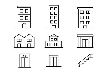 Fototapeta premium outline vector icons of kids’ room items: crib, toy chest, teddy bear, building blocks, kids chair, play mat, nightlight, coloring book. set of line style icons in a modern, minimalist design.