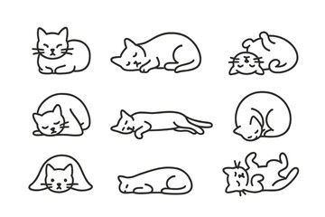 outline vector icons of sun with animals: sun and bird, cat sleeping in sun, lizard on rock, sun with butterfly, eagle flying with rays, farm in sun, sun and fish, dog on grass in light. set of line