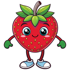 Obraz premium Cute cartoon strawberry flat design isolated on white background