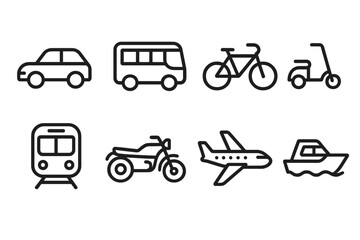 Fototapeta premium outline vector icons of baby transportation: stroller, baby car seat, carrier wrap, baby swing, bike seat, travel crib, sling, baby backpack. set of line style icons in a modern, minimalist design.