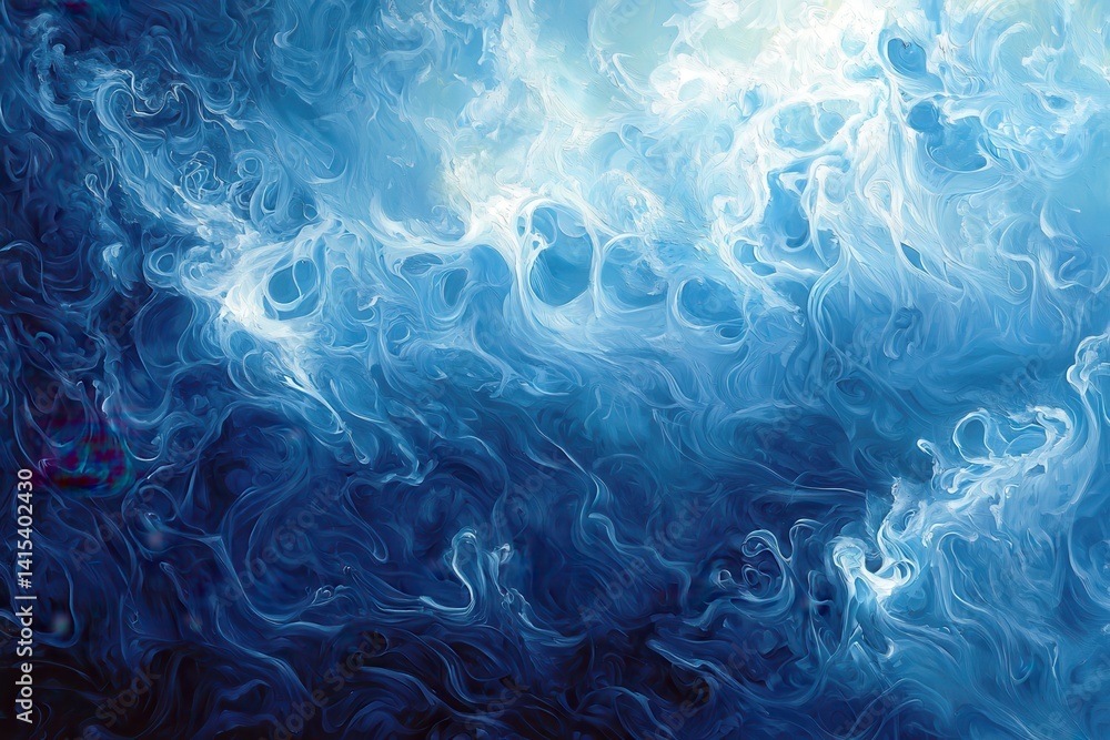 Canvas Prints abstract blue ocean waves with swirling patterns and light highlights