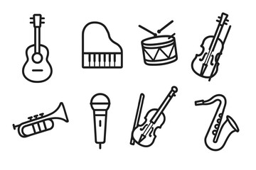 Obraz premium outline vector icons of control center settings: toggle switches, brightness, Wi-Fi, Bluetooth, flashlight, airplane mode, music control, screen recording.design, set of line style icons in a modern,