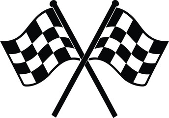 Crossed checkered flags silhouette, Racing finish line flags, Sports competition flag icon, Checkered race flags vector, Finish line flags illustration