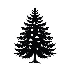 Black and White Linocut Style Cedar Tree with Snowy Branches