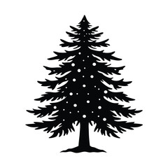 Black and White Linocut Style Cedar Tree with Snowy Branches