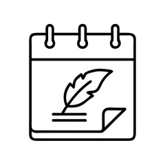 Calendar with feather pen icon for writing appointment schedule reminder date planner event