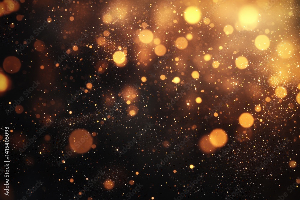 Wall mural sparkling golden bokeh effect in dark background for creative use
