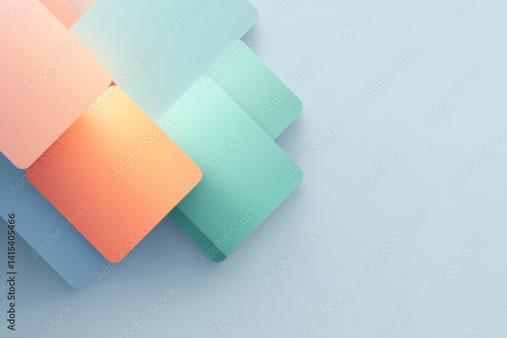Poster minimalistic digital art abstract design featuring geometric shapes on plain background with ample c