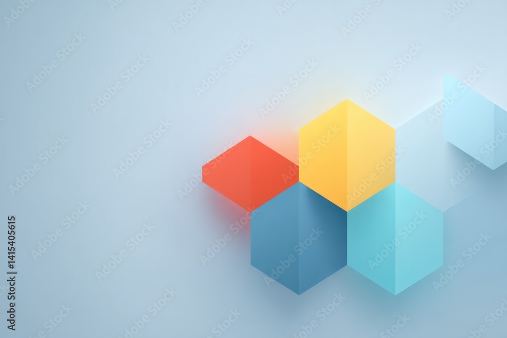 Poster minimalistic digital art abstract design featuring geometric shapes on plain background with ample c