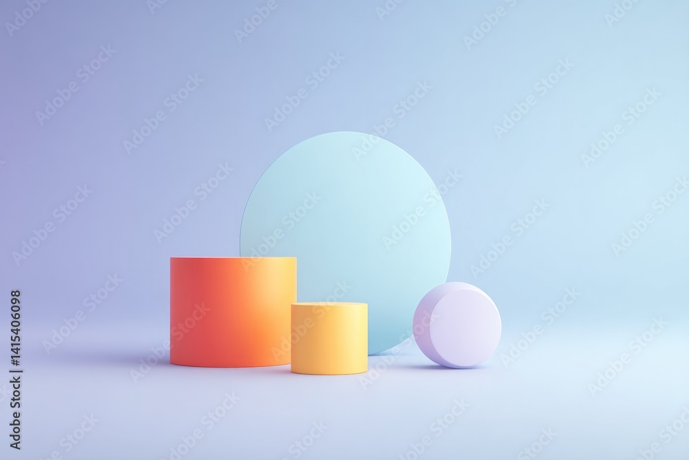 Poster minimalistic digital art scene featuring abstract geometric shapes on plain background