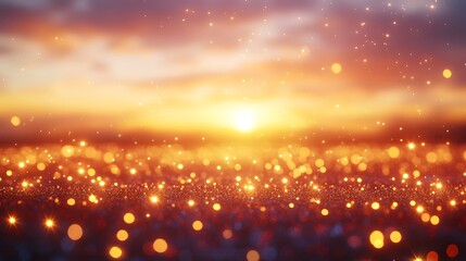 Golden sunset shimmering with glittering particles.