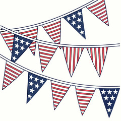 Fototapeta premium Patriotic flag bunting vector on white background, perfect for 4th of July designs.