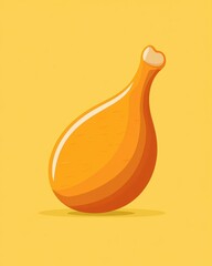 A vibrant flat art style illustration depicts a single, juicy roasted chicken drumstick in a 3D design against a warm yellow background perfect for menu designs or food blogs.
