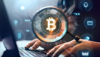 Bitcoin Inscription on Computer Processor Under Magnifier