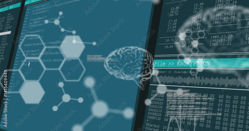 Poster image of shapes and brains over data processing