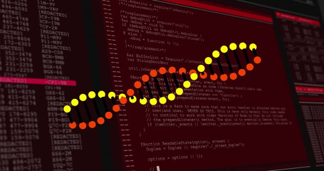 Image of dna strand over data processing
