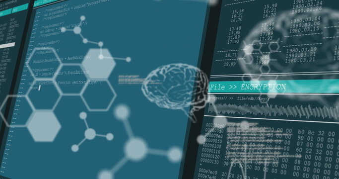 Image of shapes and brains over data processing