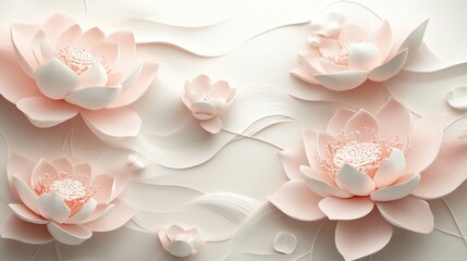 Paper lotus flowers, water ripples, calm background, spa decor