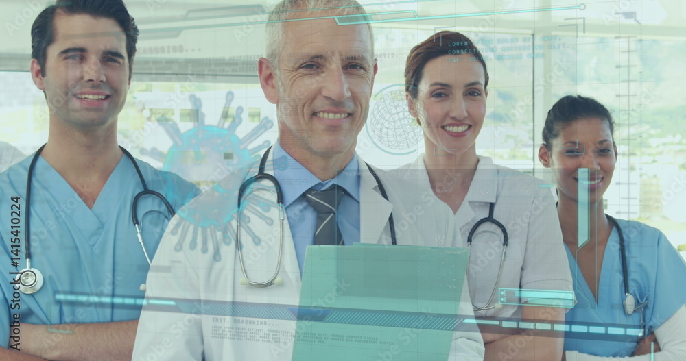 Poster image of diverse doctors over data processing