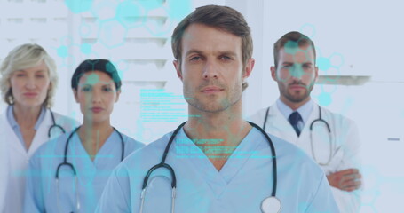 Image of diverse doctors over data processing