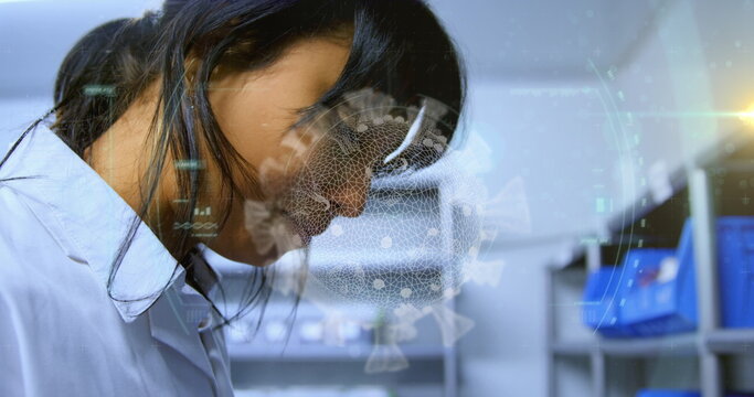 Image of biracial female doctor over data processing - Powered by Adobe